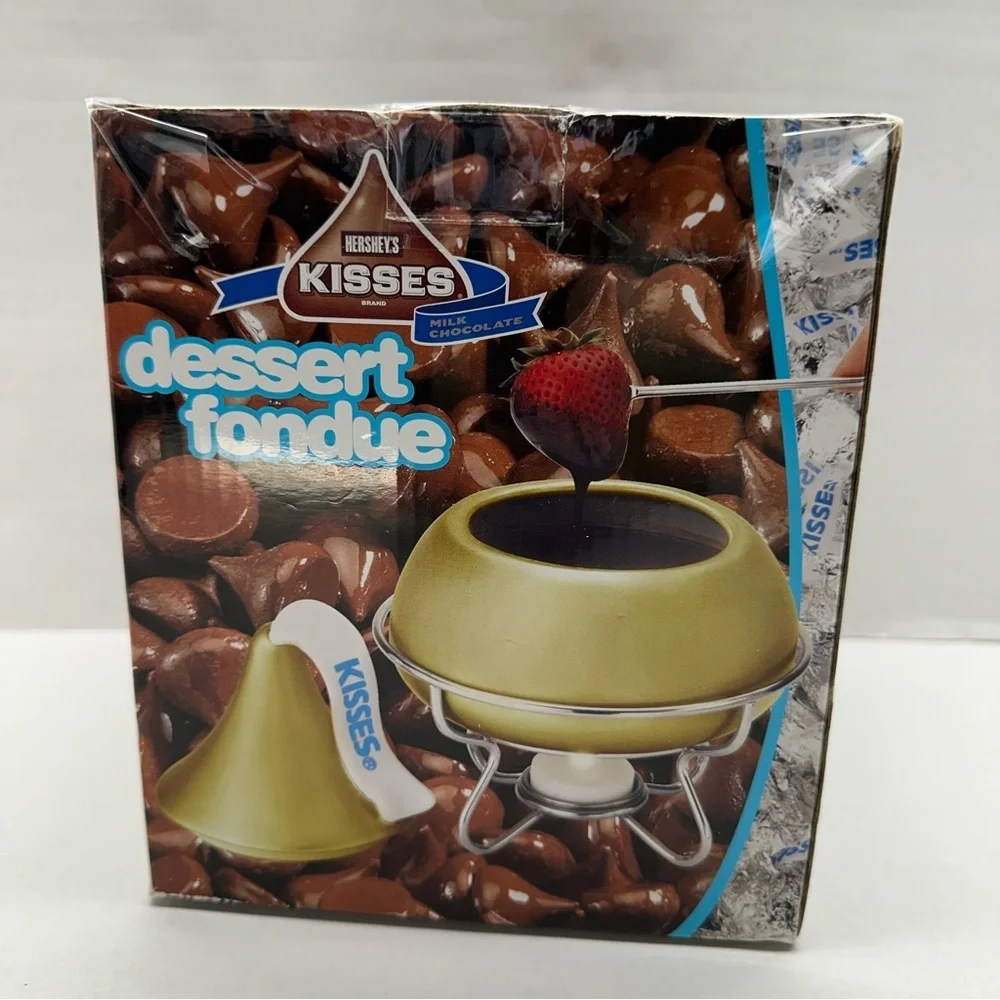 Vintage Hershey's Kisses Gold Ceramic Dessert Fondue Set & Candy Dish NIB 2006